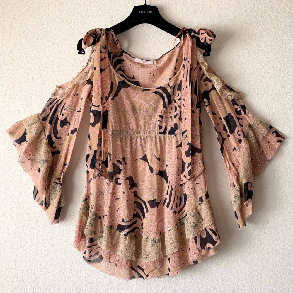 Valentino y2k lace bell sleeve blouse